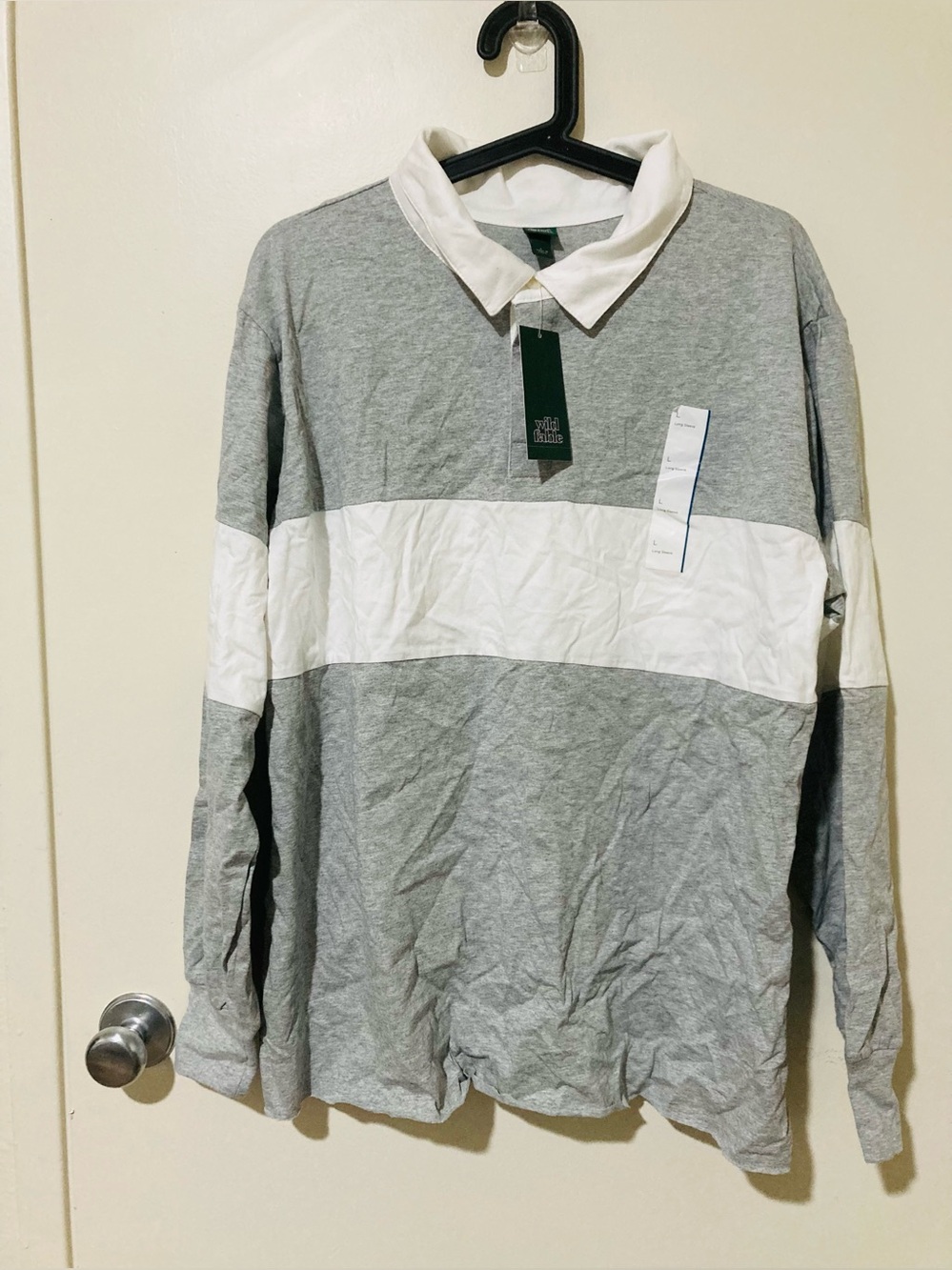 NEW Wild Fable size L Grey & White‎ Rugby Polo Shirt Long Sleeve